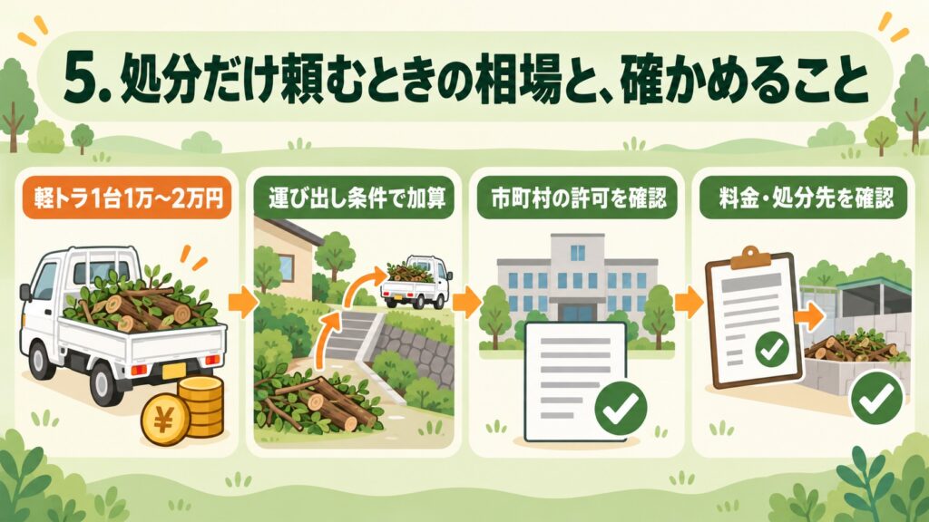 処分だけを依頼する際の相場と確認事項を示した図