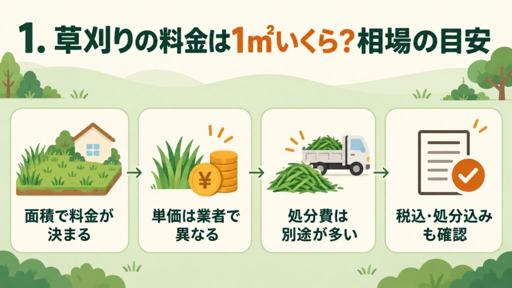 草刈りの料金は1㎡あたりいくらで、相場の目安を示した図